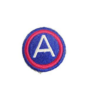 Vtg US Army Military Patch Round Blue Red White Embroidered Letter "A" 2 Inches